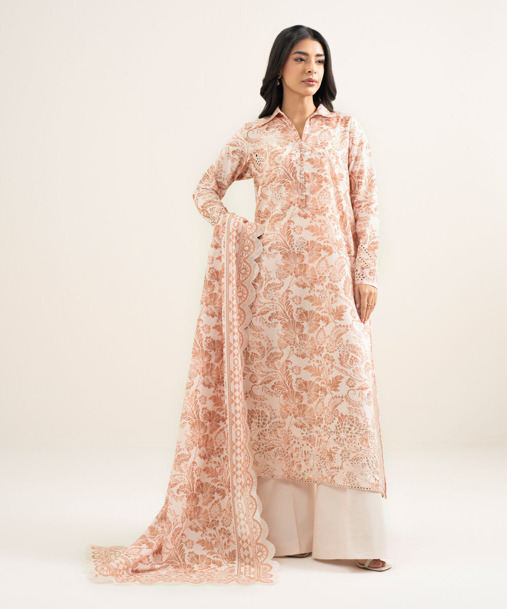 Women's Unstitched Lawn Embroidered Pink 3 Piece Suit