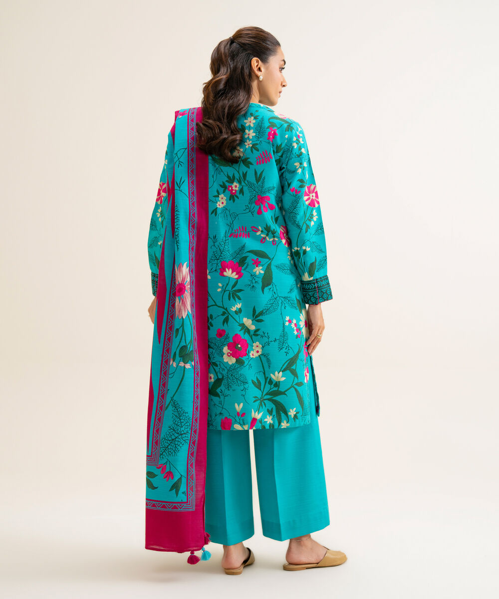 Women's Unstitched Lawn Printed Turquoise 3 Piece Suit