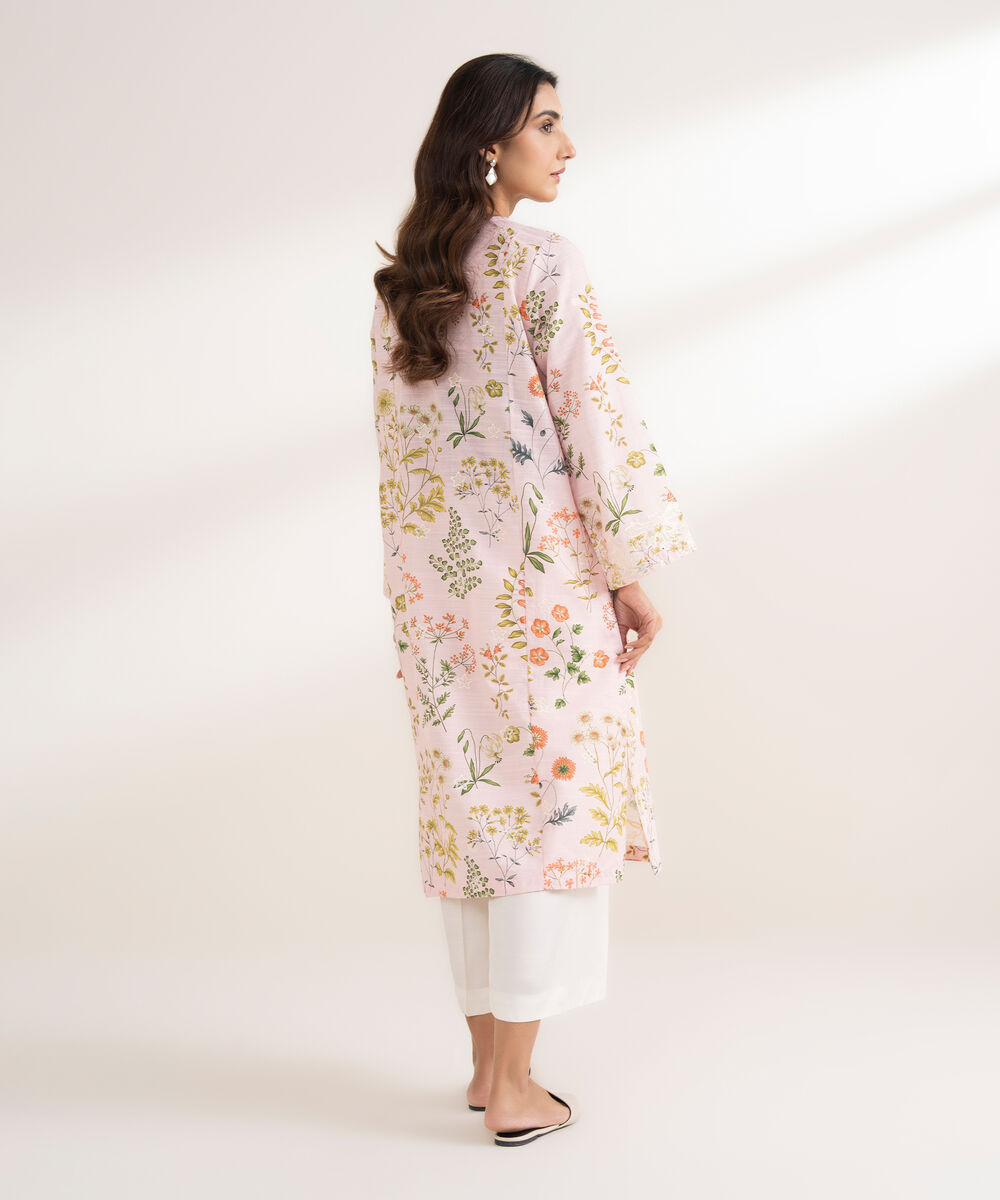 Women's RTW Khaddar Embroidered A-Line Pink Shirt