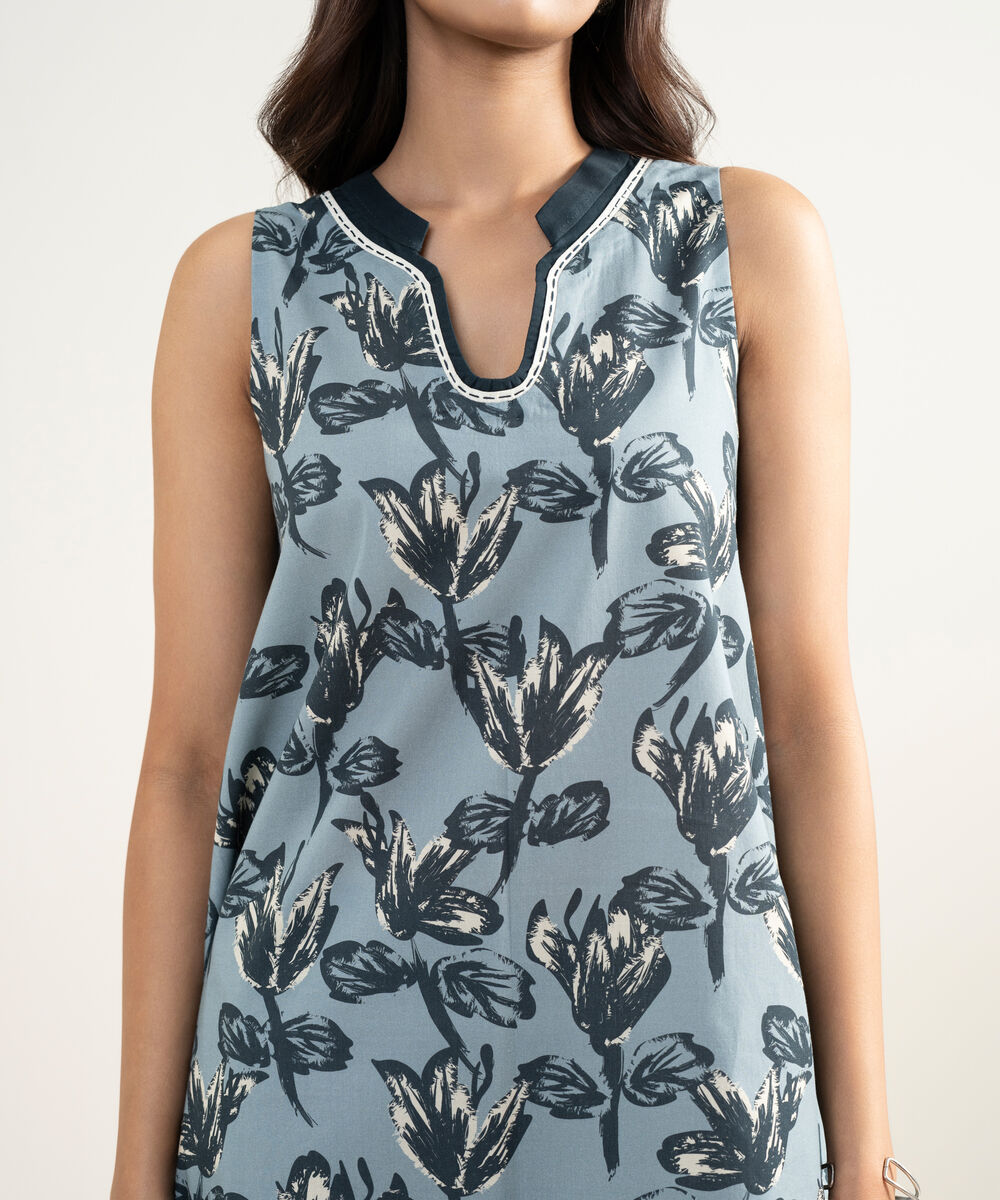 Women's Unstitched Lawn Printed Grey 3 Piece Suit