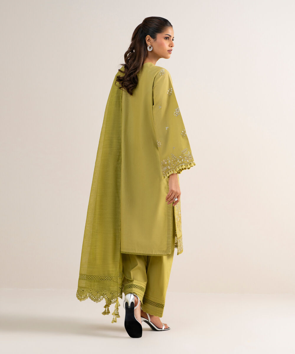 Women's Unstitched Lawn Embroidered Green 3 Piece Suit