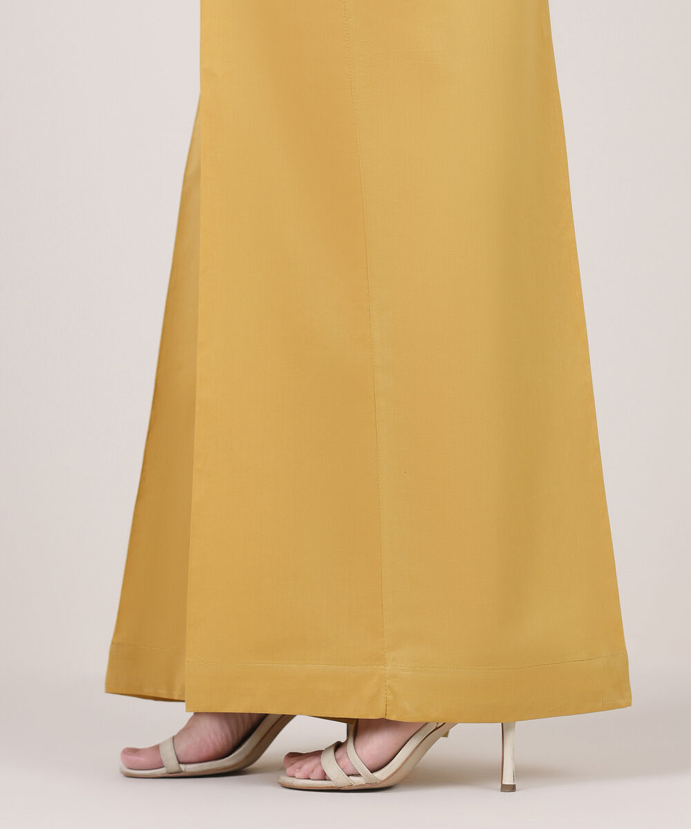 Women's RTW Cambric Yellow Solid Flared Pants