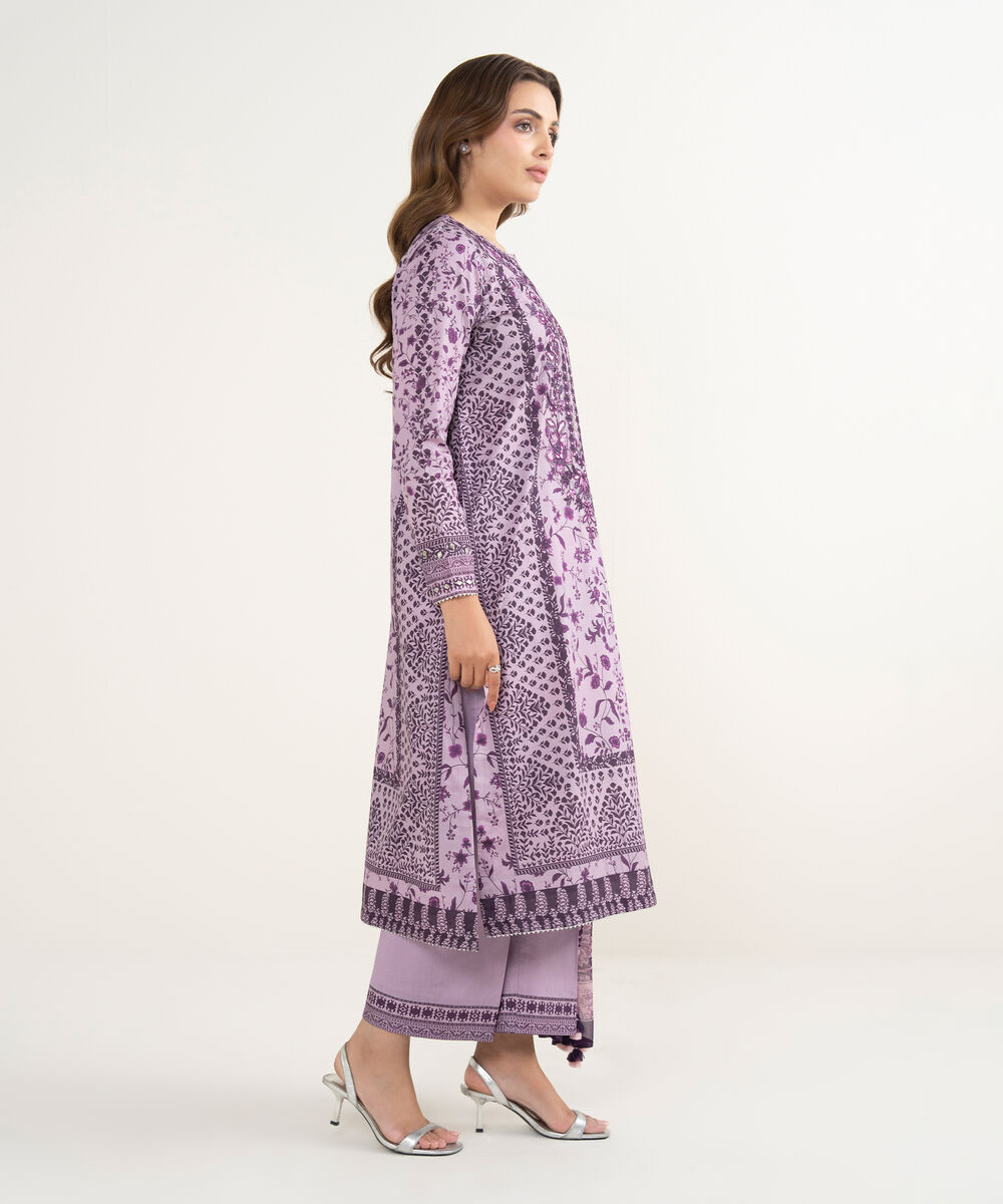 Women's Unstitched Lawn Embroidered Purple 3 Piece Suit