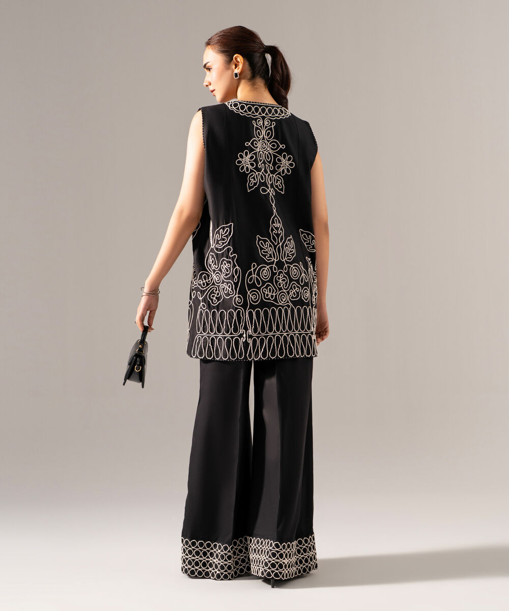 Women's RTW Viscose Marina Embroidered Black Jacket