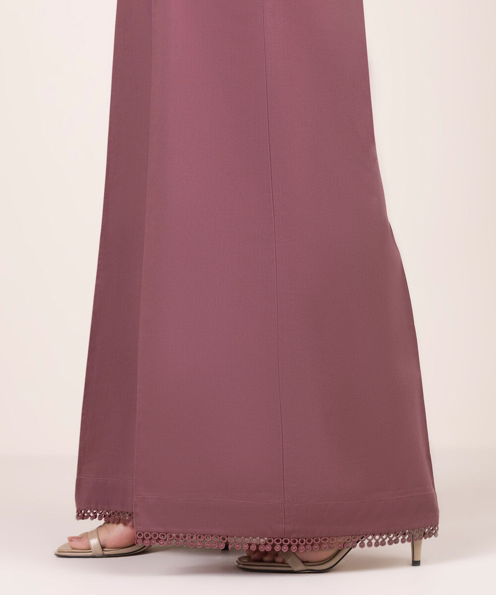 Women's RTW Lawn Solid Mauve Flared Pants