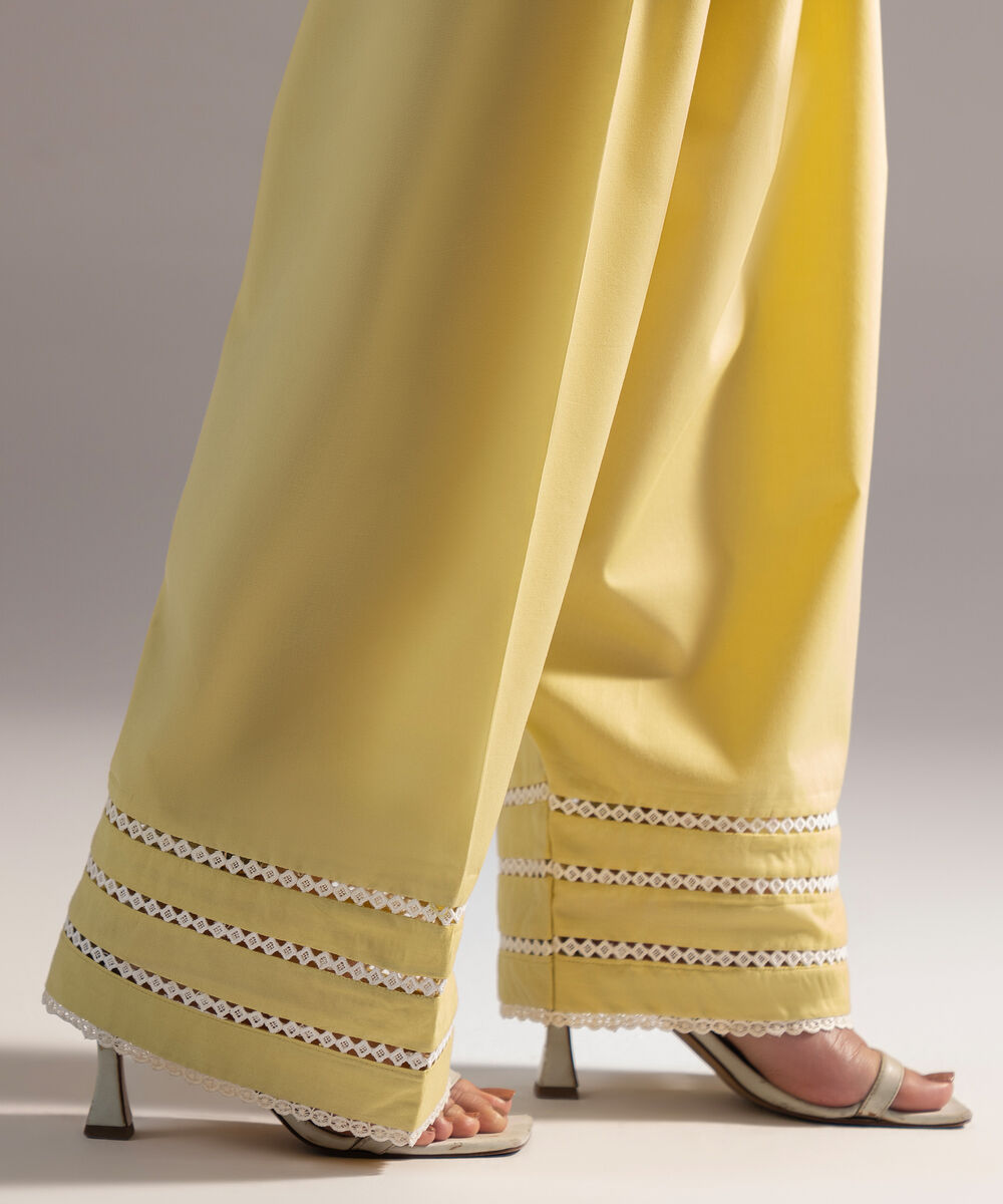 Women's RTW Cambric Solid Lime Yellow Shalwar