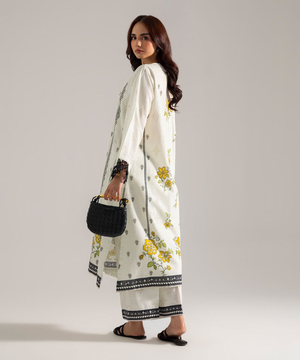 Women's RTW Printed White Khaddar A-Line Shirt