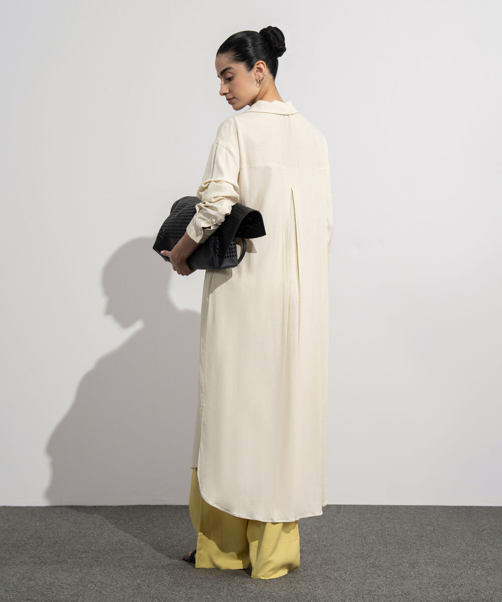 Women's Western Wear Beige Seersucker Shirt Dress