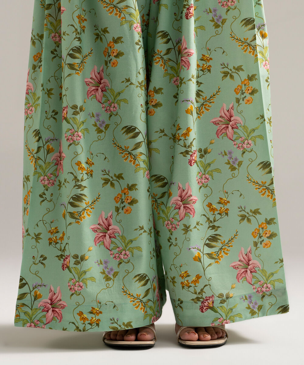 Women's RTW Cambric Printed Mint Green Balloon Pants