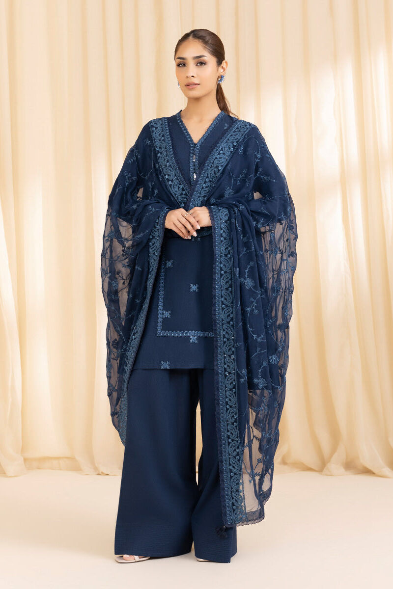 3 Piece -  Embroidered Cotton Karandi Suit