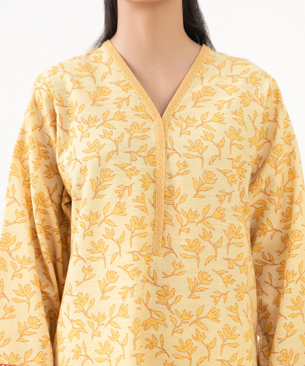 Women's Unstitched Khaddar Printed Yellow 2 Piece Suit
