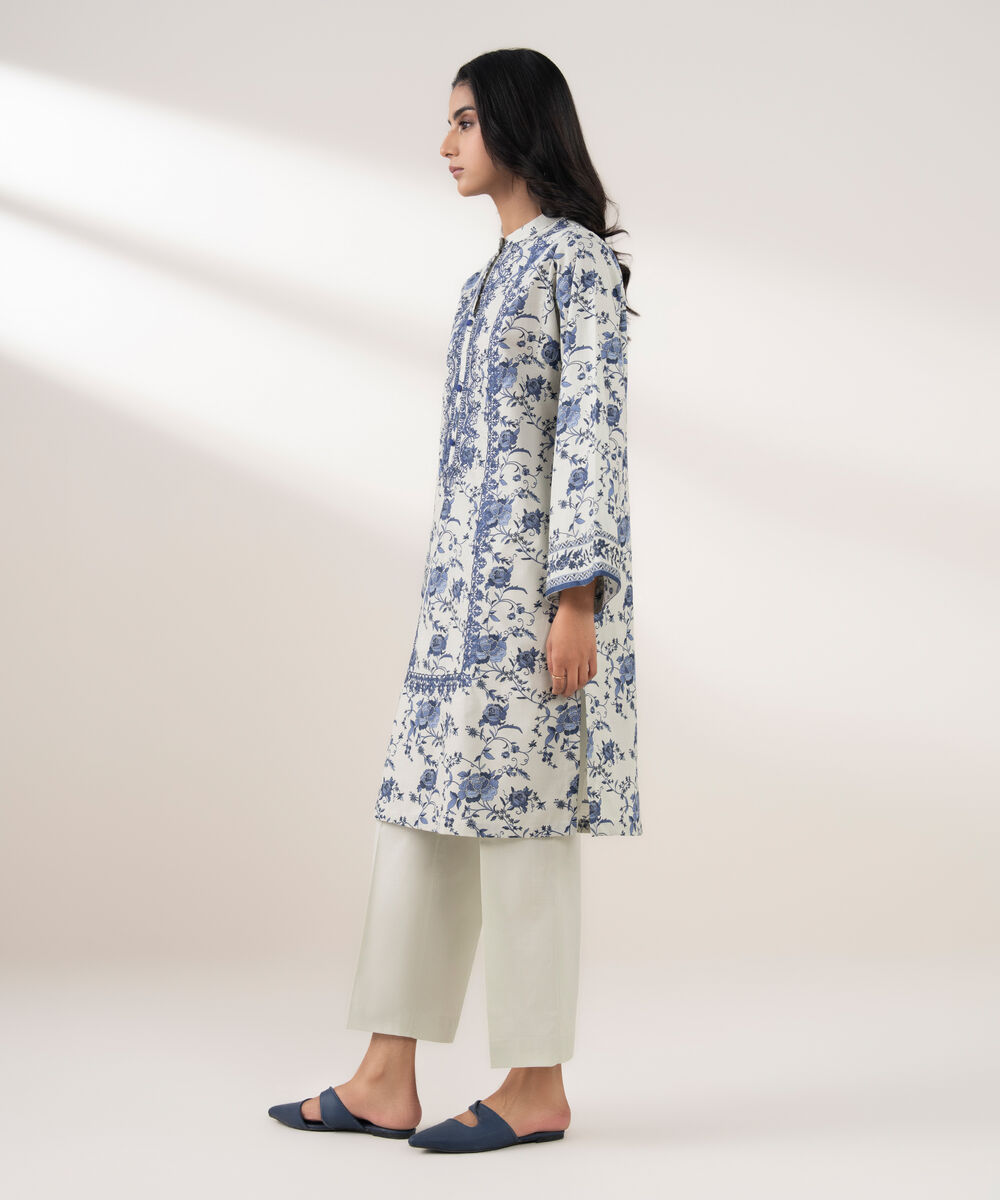 Women's RTW Cotton Embroidered White 2 Piece Suit