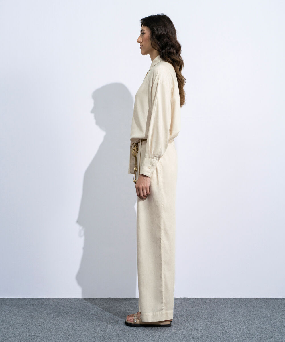 Women's Off White Linen Blend Button Through  Shirt