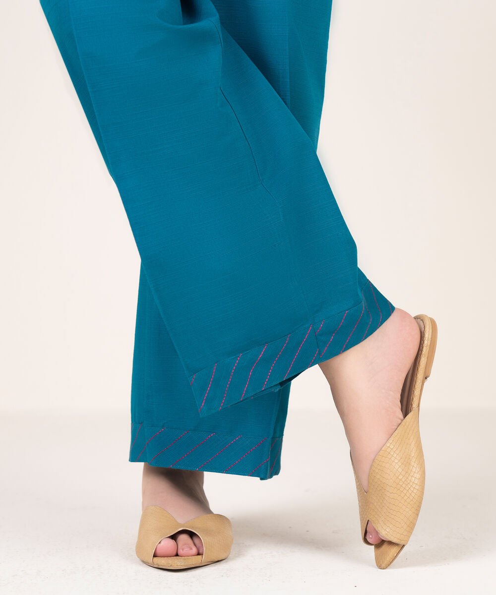 Women's RTW Cotton Embroidered Blue Culottes