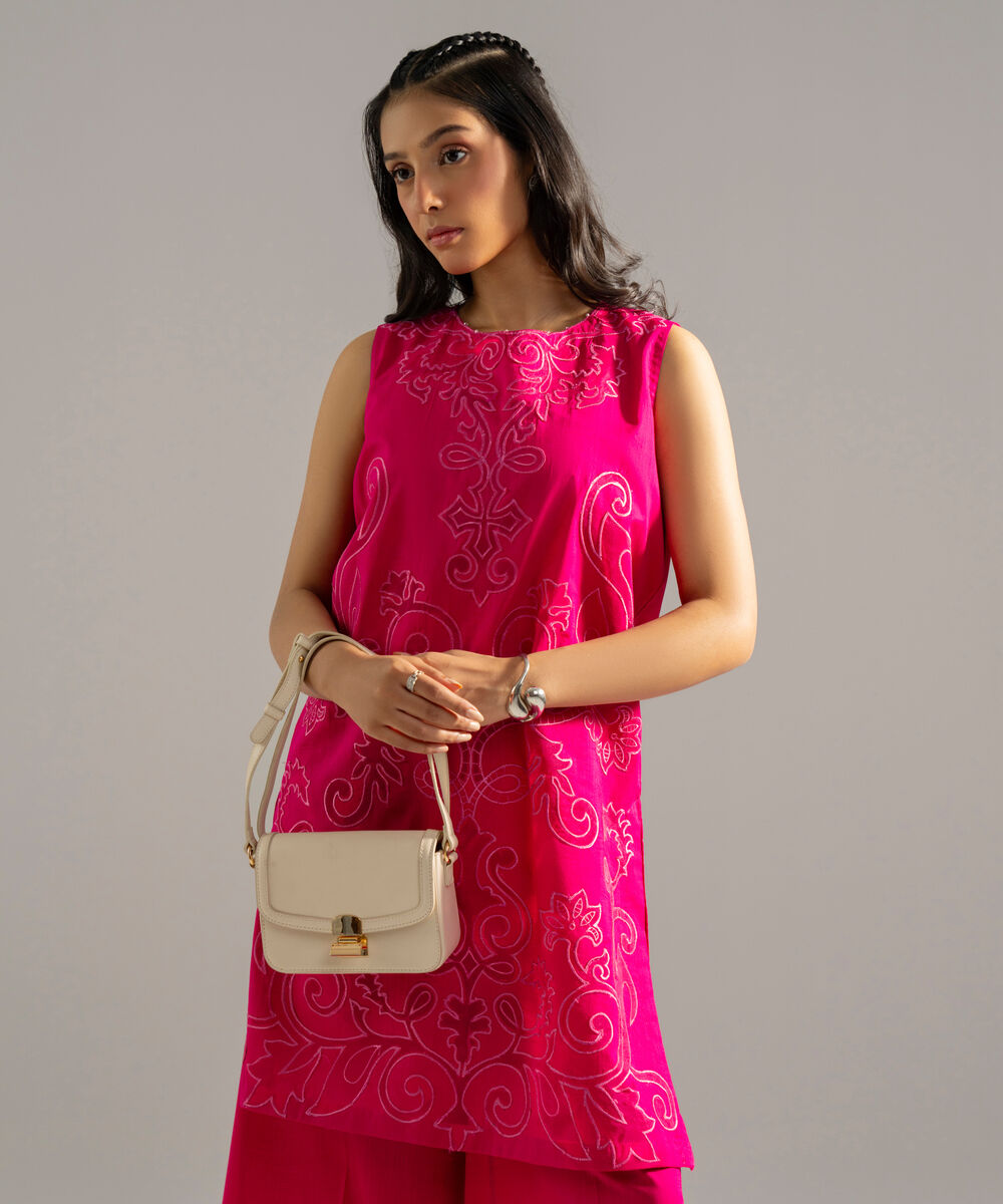 Women's RTW Cross Hatch Solid Embroidered Pink 2 Piece Suit