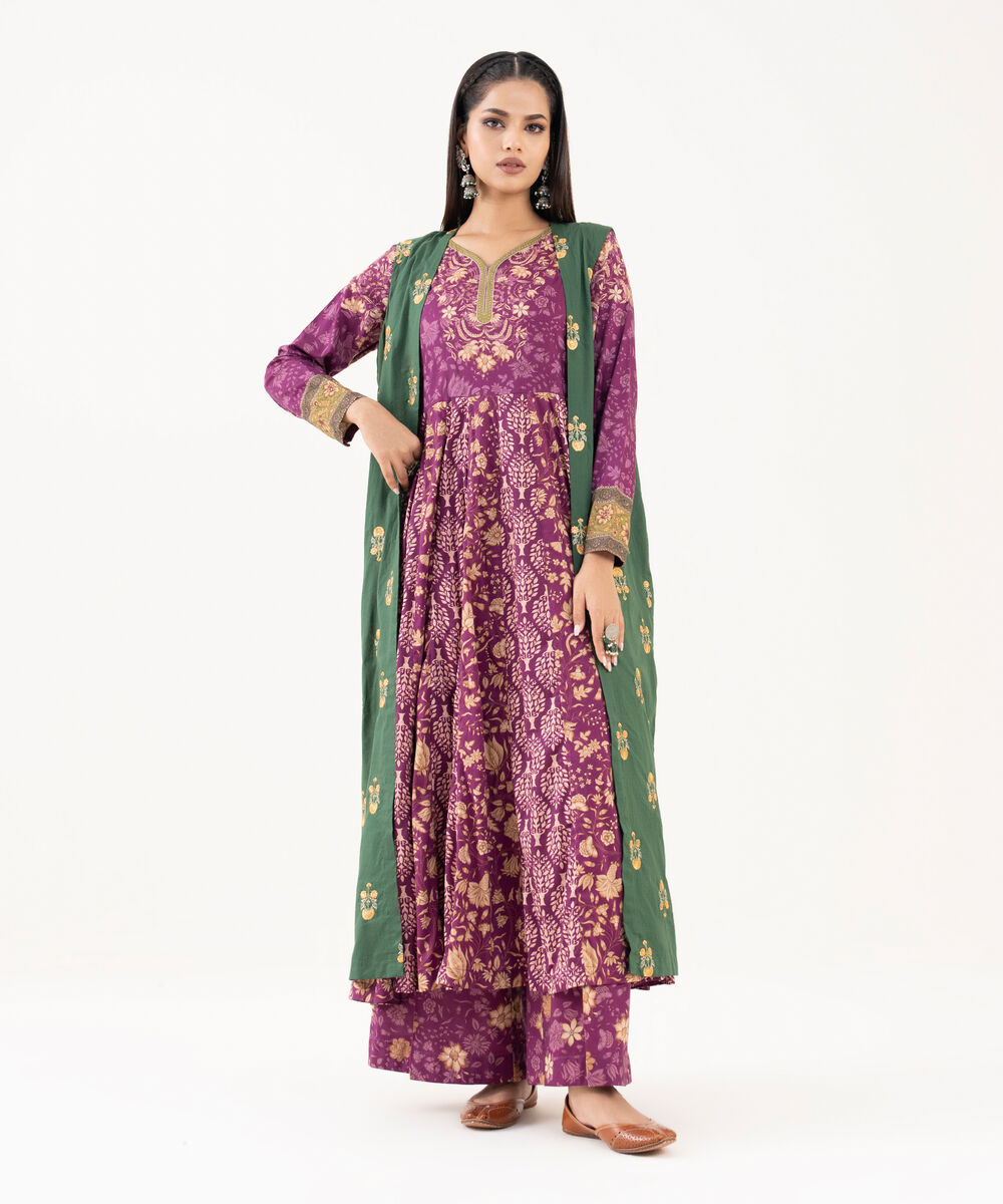 Women's RTW Lawn Viscose Green Embroidered Pishwas