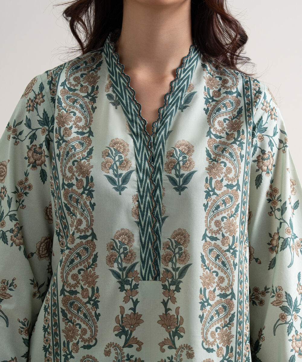 Women's Unstitched Lawn Printed Green 3 Piece Suit