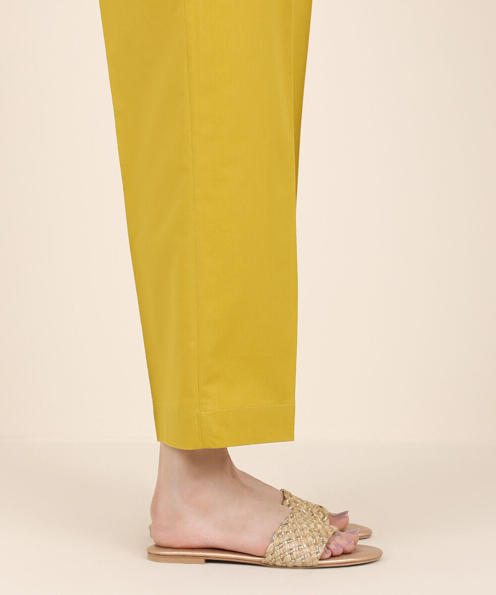 Women's RTW Cambric Yellow Solid Straight Pants