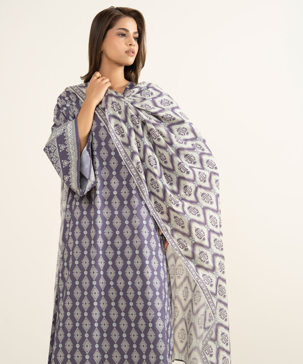 Women's Unstitched Lawn Printed Purple 2 Piece Suit