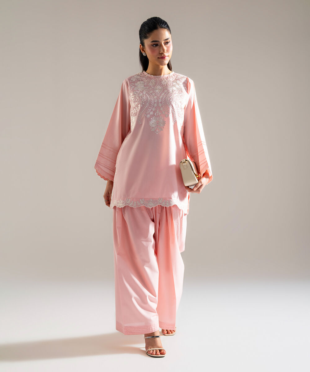Women's RTW Lawn Embroidered Pink 2 Piece Suit