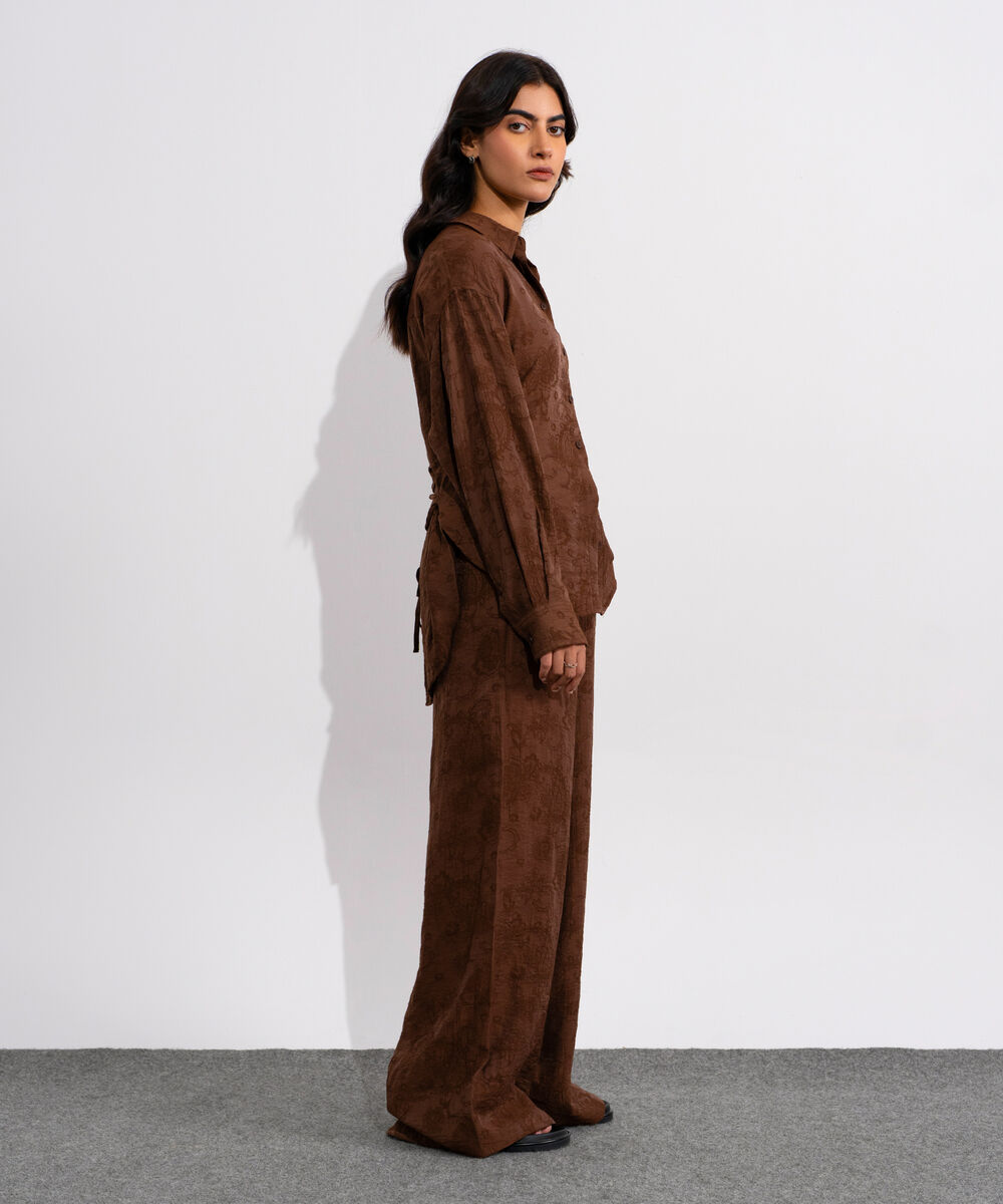 Women's Brown Textured Button Through Shirt
