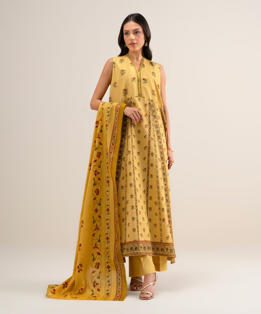 3 Piece - Printed Cotton Viscose Suit