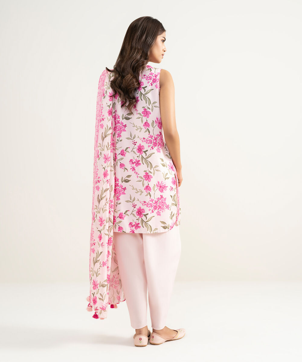 Women's Unstitched Lawn Printed Pink 3 Piece Suit