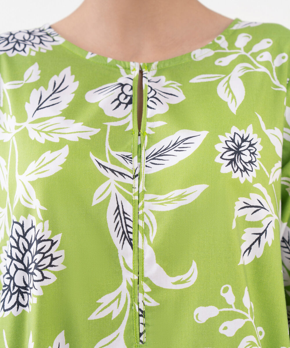 Women's RTW Viscose Lawn Green Printed A-Line Shirt
