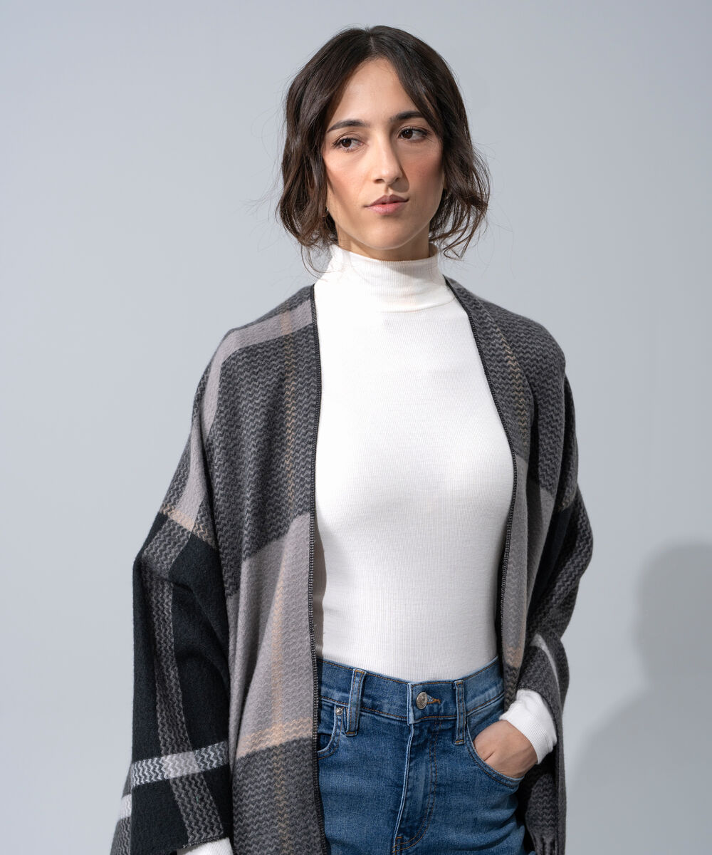 Women's Western Wear Grey Polyester Striped Cape Shawl