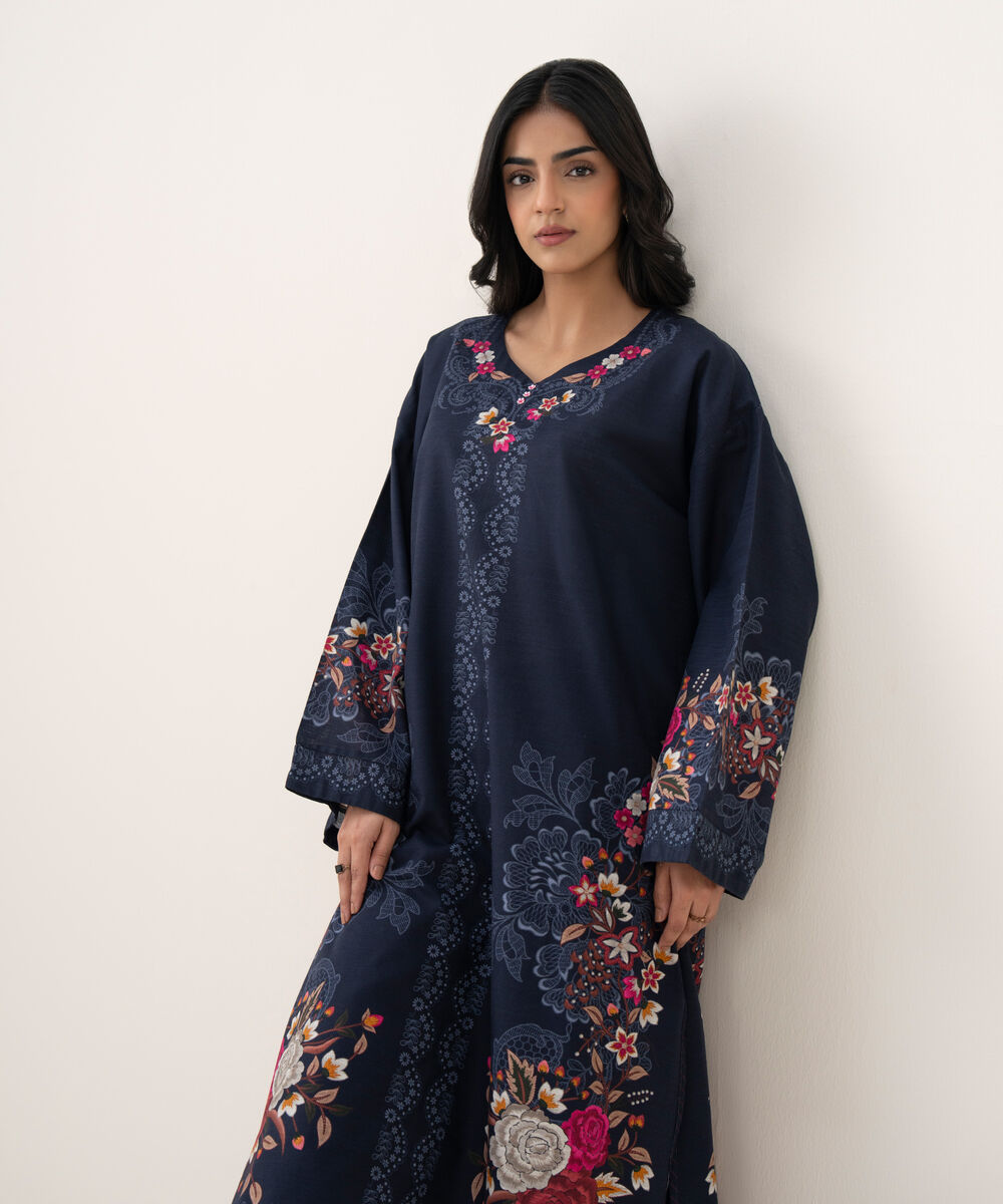 Women's RTW Cotton Printed A-Line Blue Shirt