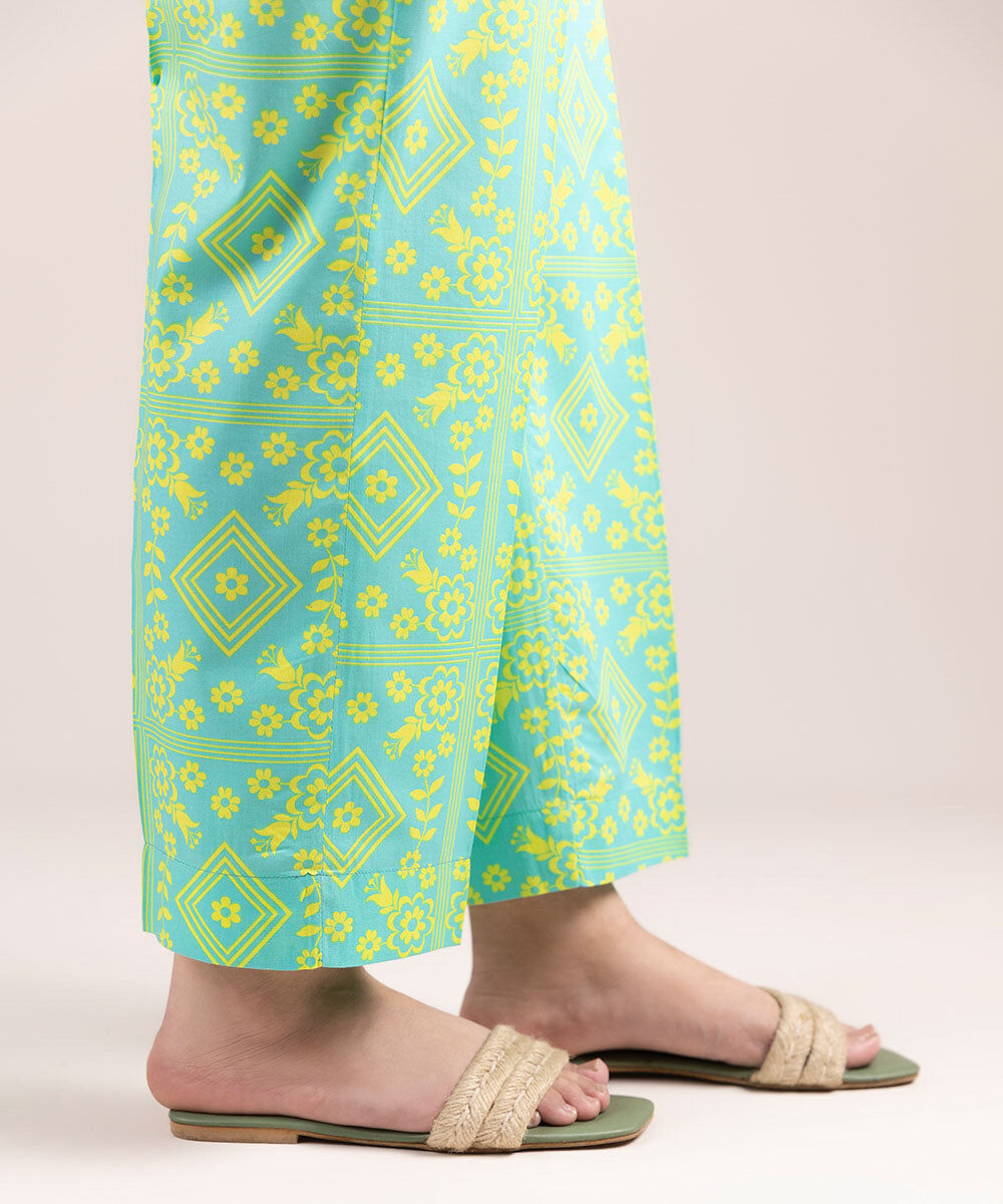 Women's Pret Cambric Printed Blue Straight Pants