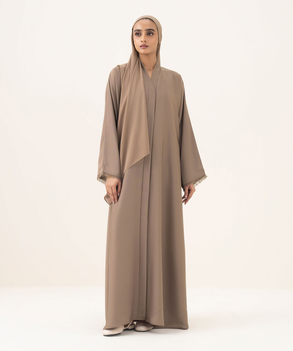 Women's mocha brown button through kimono Abaya