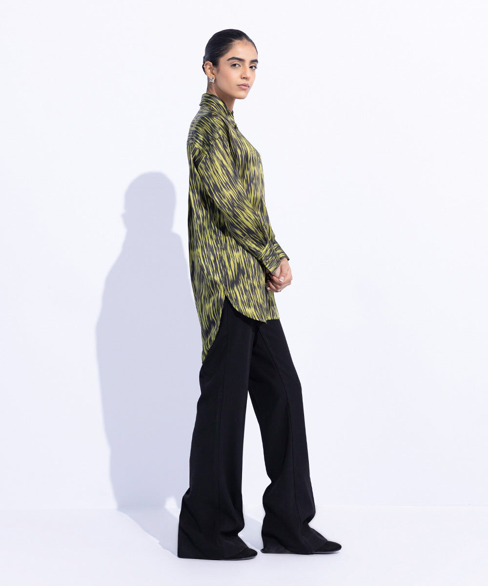 Woman - Green Loose Fit Silky Shirt
