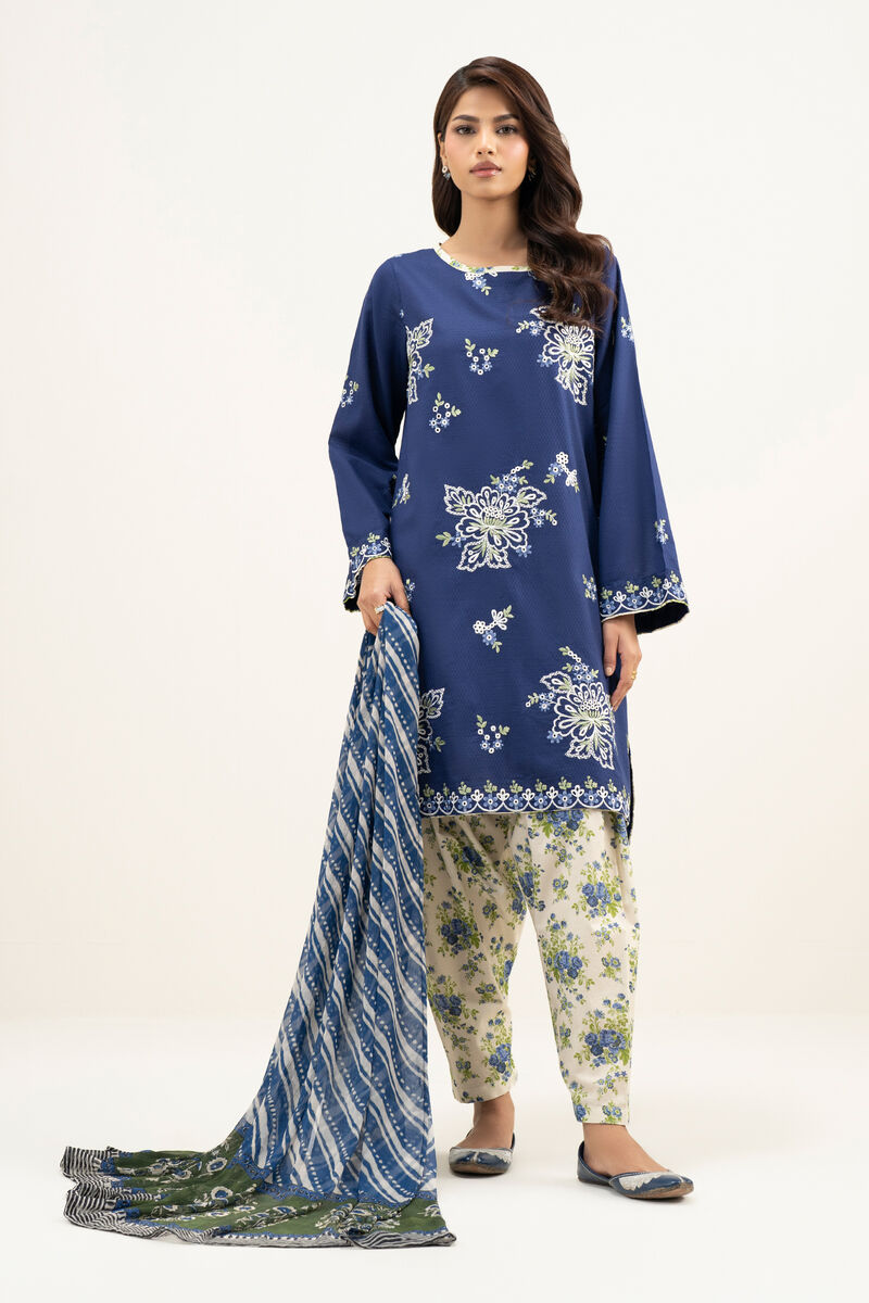 3 Piece - Embroidered Dobby Suit