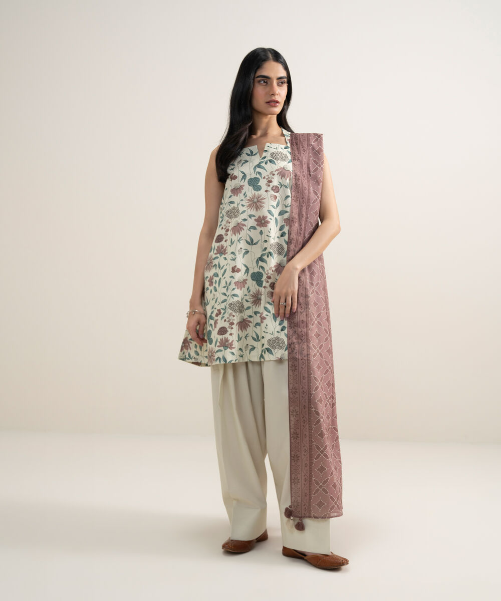 Women's Unstitched Lawn Printed Off White With Multi 2 Piece Suit