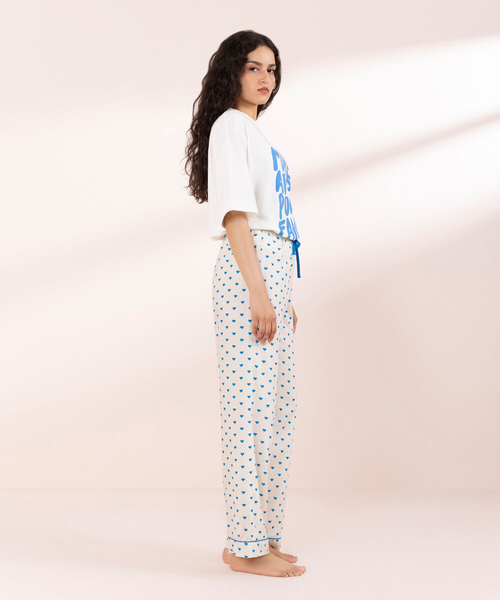 Womens Off White Sleepwear Printed Woven Pyjama