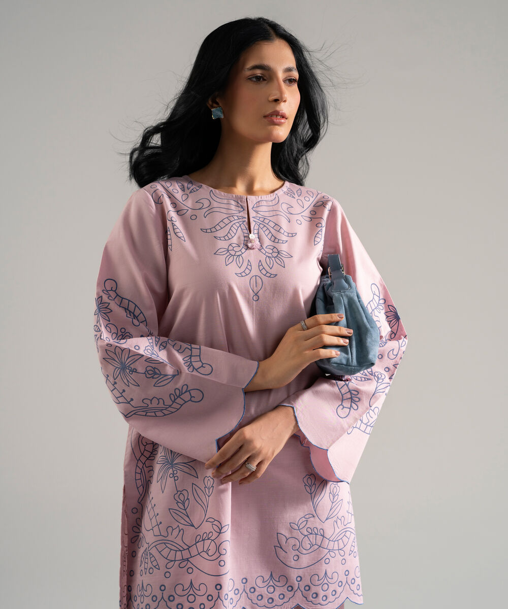 Women's RTW Slub Lawn Printed Pink 2 Piece Suit