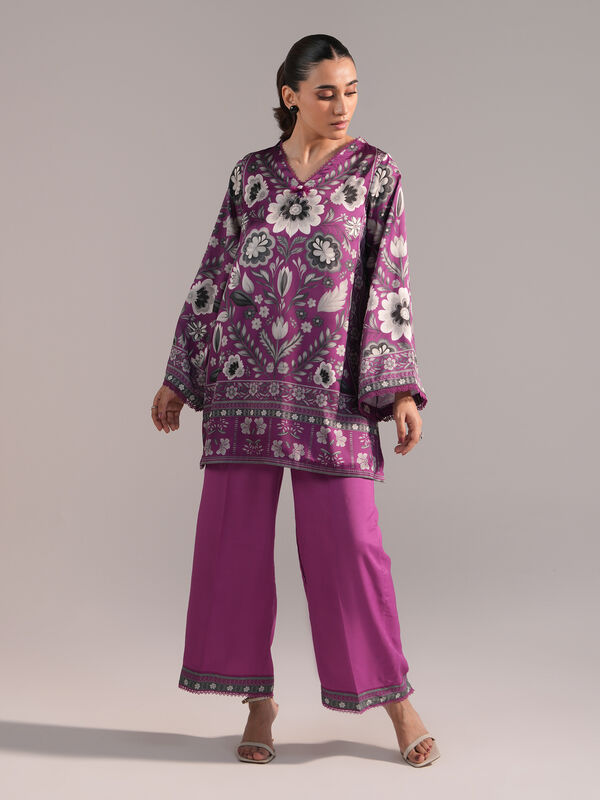 2 Piece - Printed Satin Suit