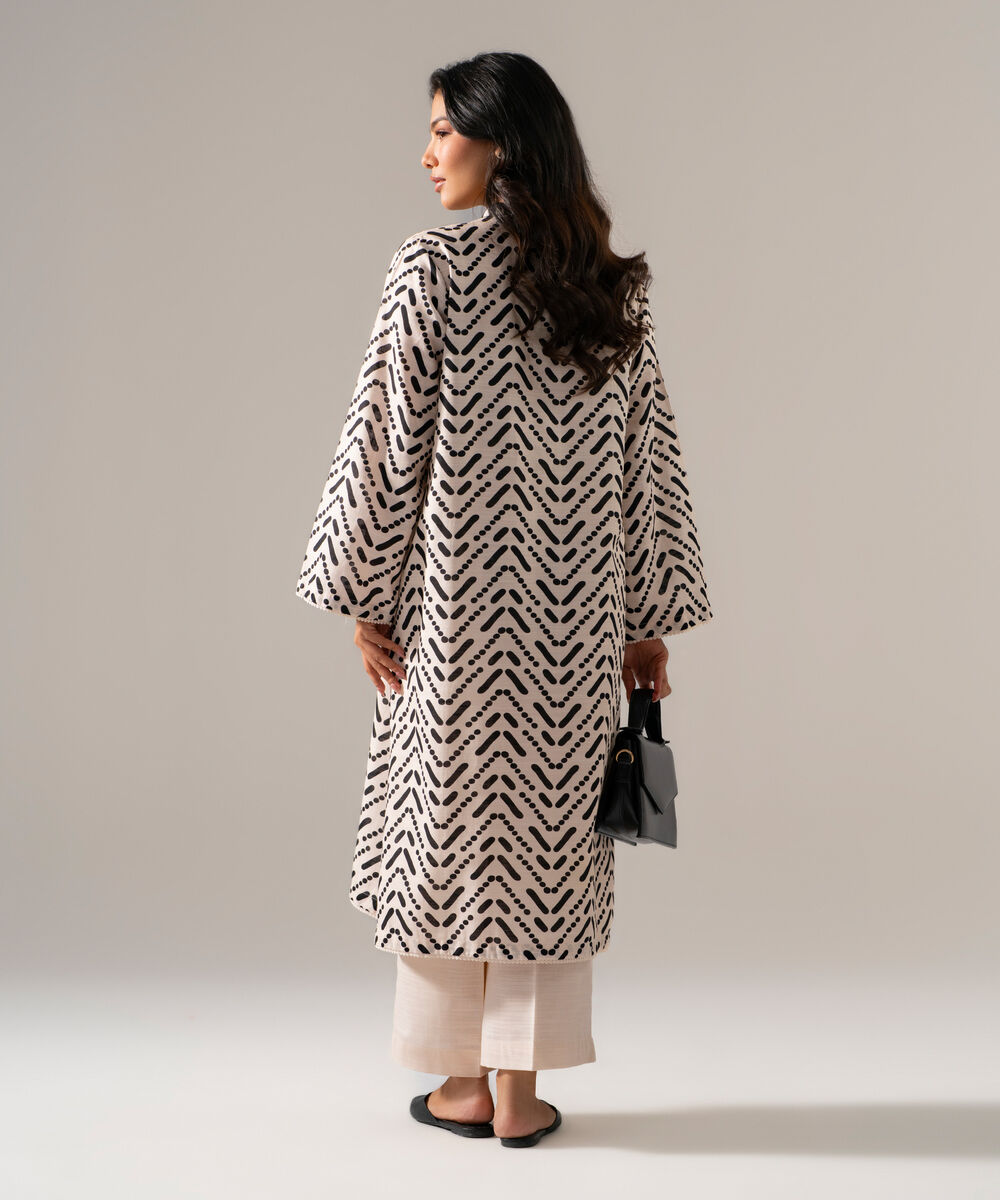Women's RTW Khaddar Printed Off White Straight Shirt
