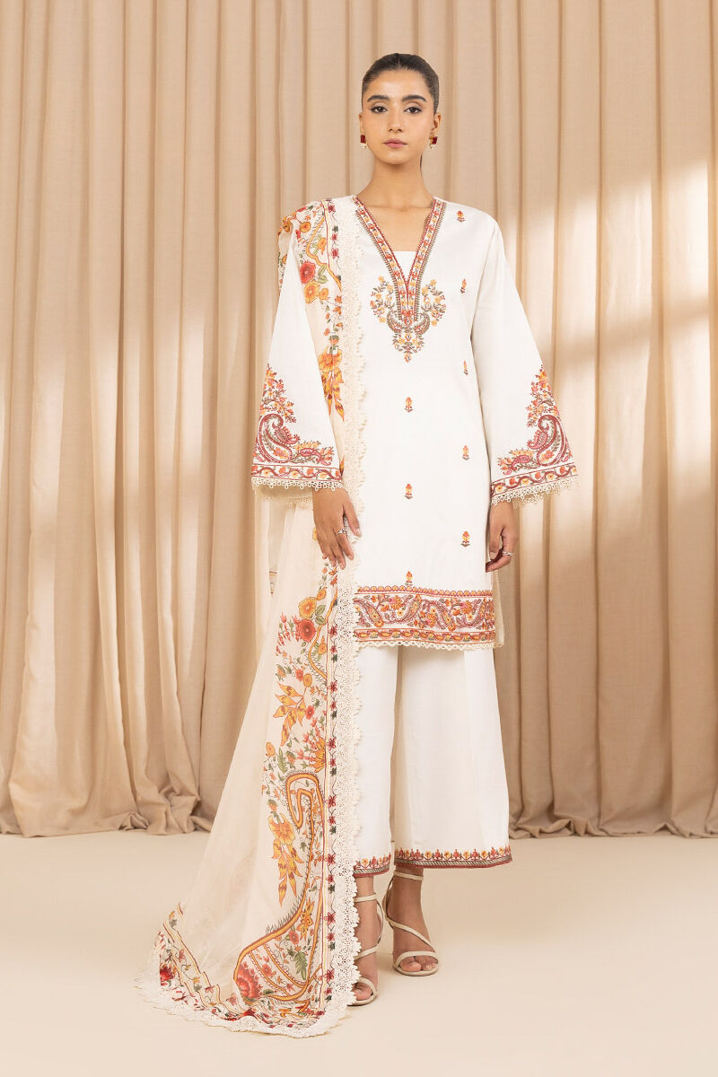 3 Piece - Embroidered Cotton Net Suit