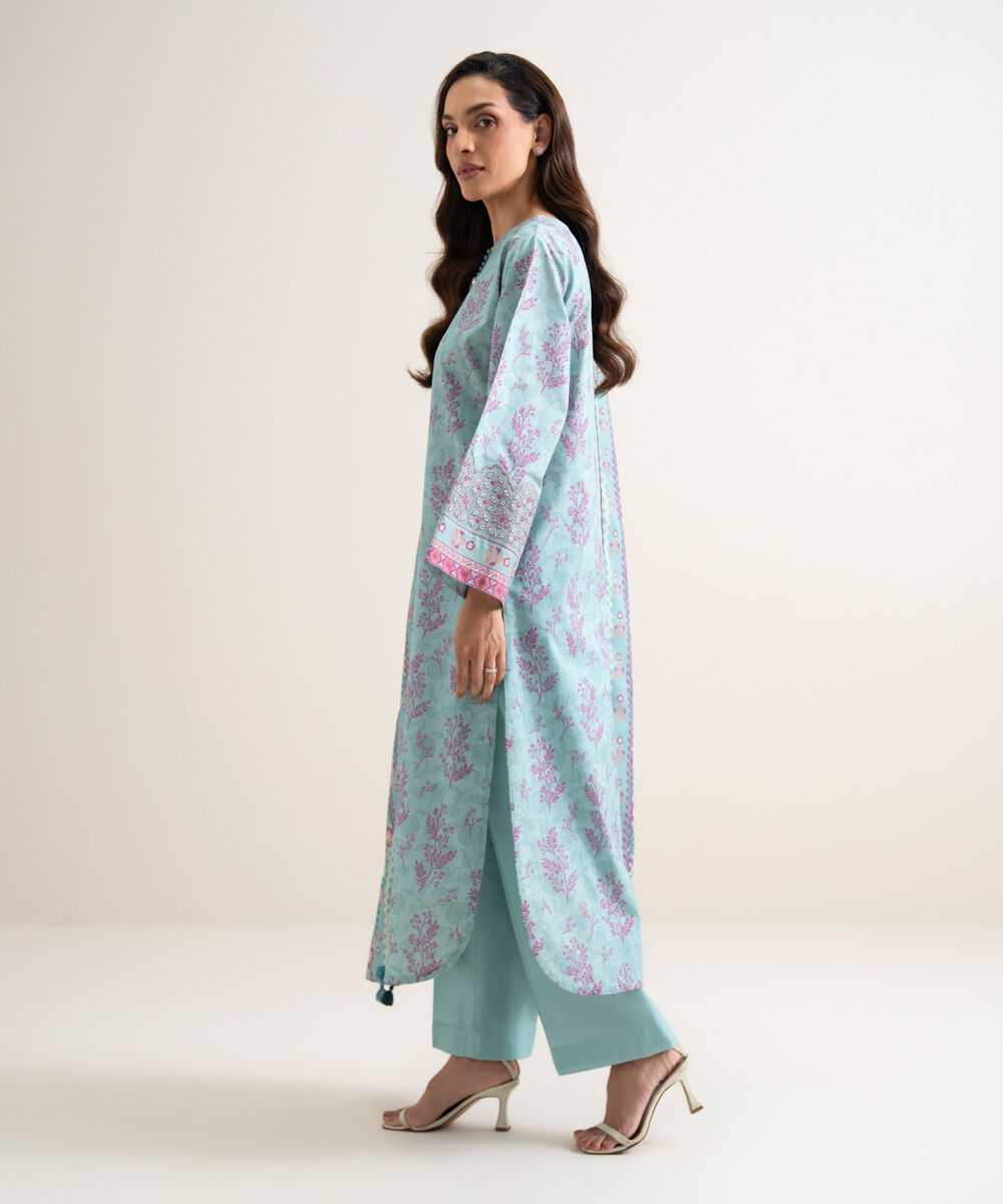 Women's Unstitched Lawn Embroidered Blue