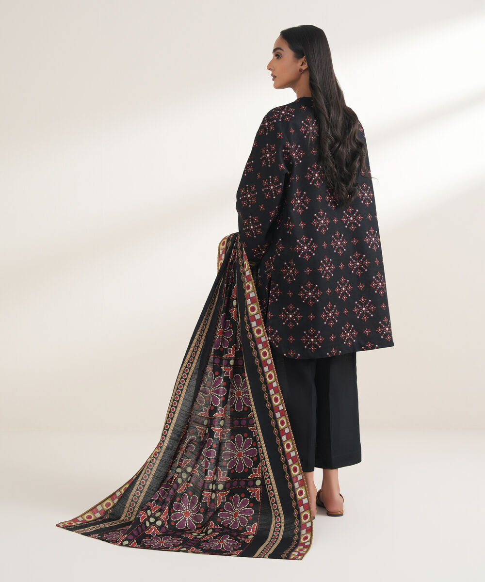 Women's RTW Khaddar Printed Black 3 Piece Suit