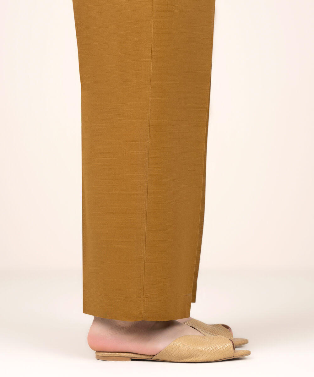 Women's RTW Khaddar Solid Brown Straight Pants