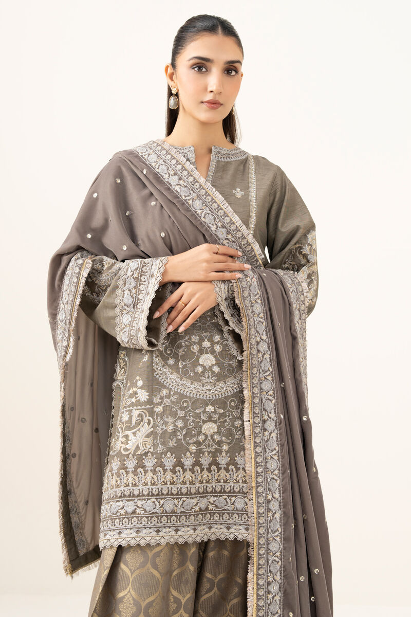 3 Piece - Embroidered Raw Silk Suit