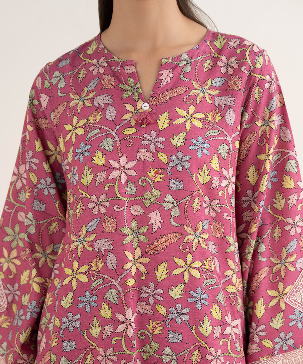 Women's RTW Herringbone Embroidered Pink A-Line Shirt