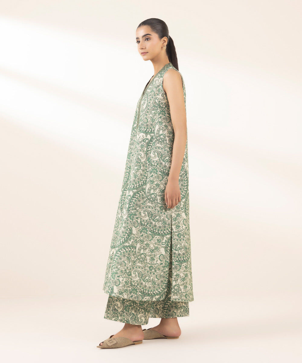 Woman - Green 2 Piece - Printed Khaddar Suit
