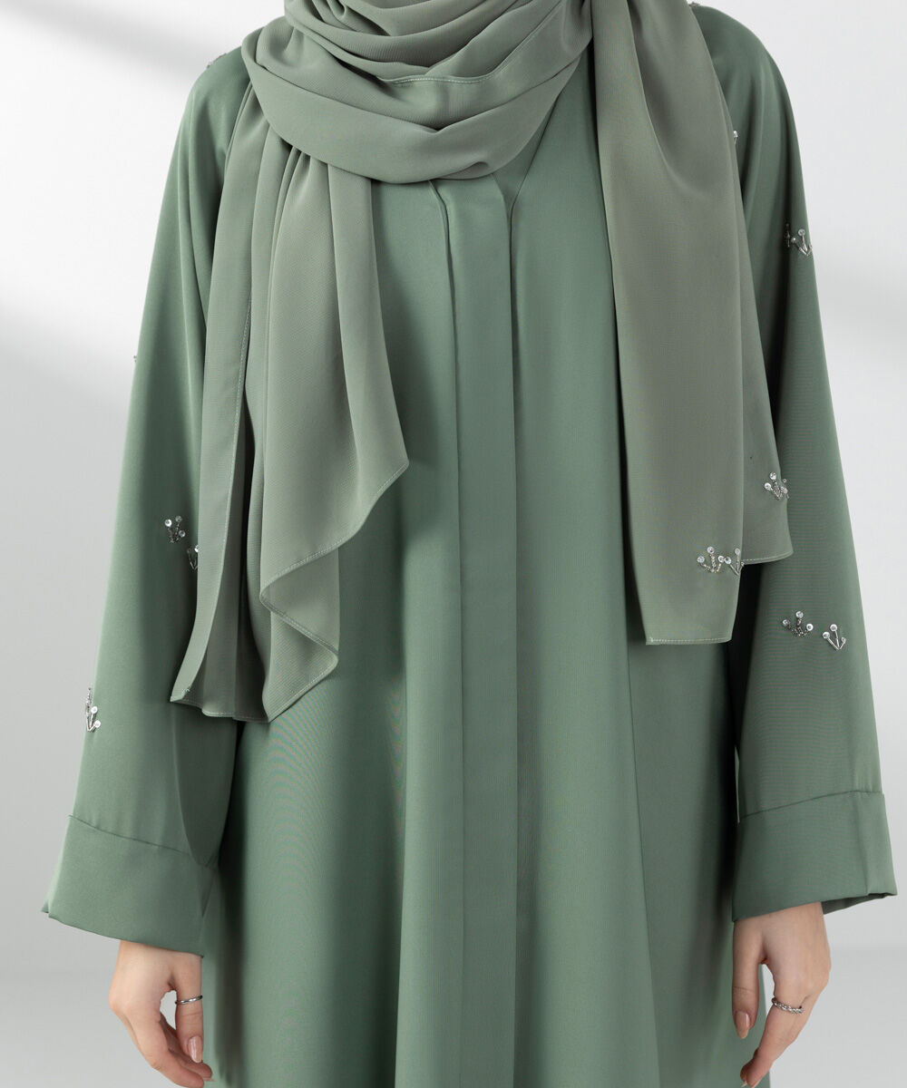 Woman - Green Hand Embellished Abaya Set