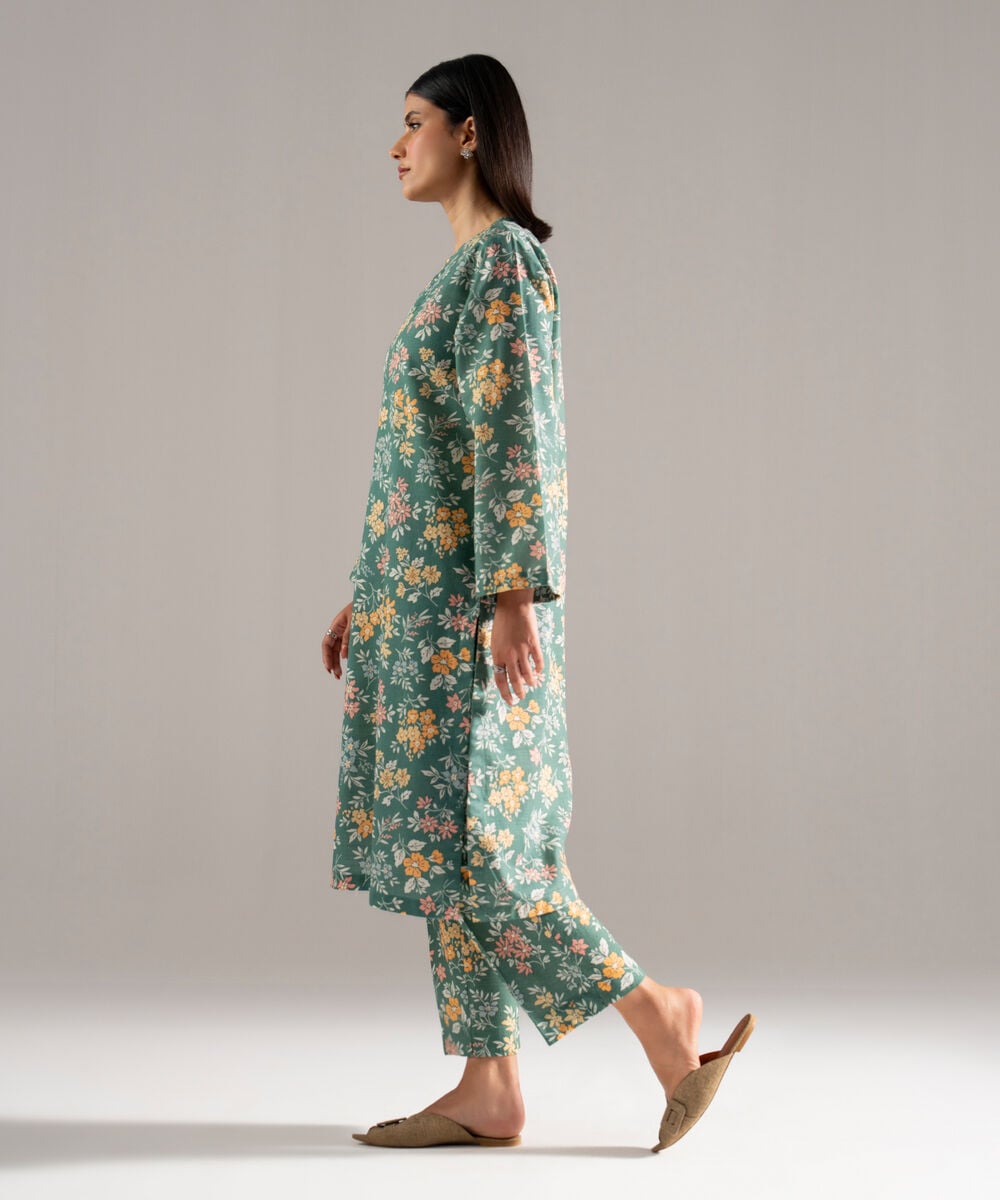 Women's RTW Khaddar Printed Green 2 Piece Suit