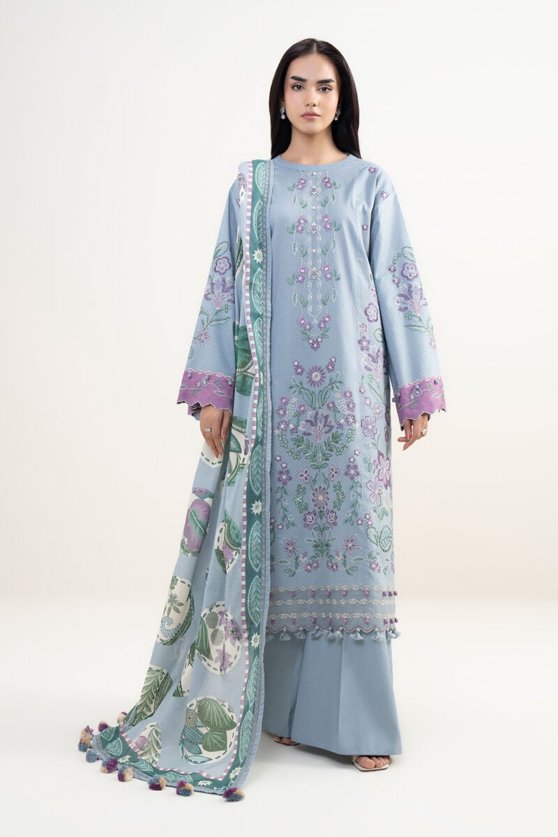 3 Piece - Embroidered Dobby Suit