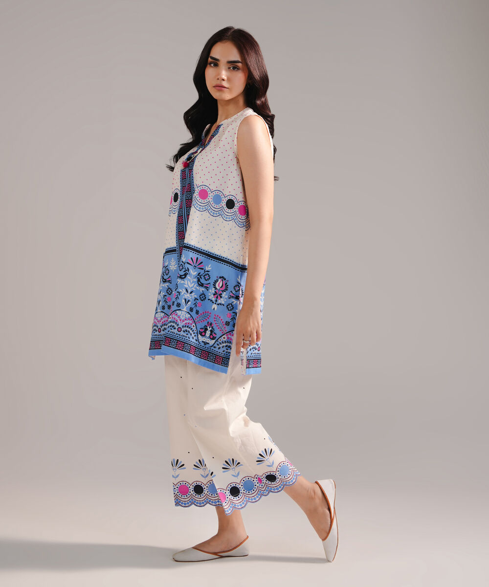 Women's RTW Cambric Printed Off White Straight Shirt